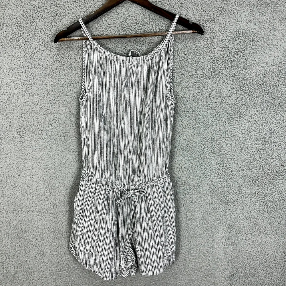 Old Navy Romper Womens Small Blue Striped Halter Pockets Linen Blend Beach Boho‎